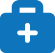 Blue icon of a medical kit with a white cross in the center, often seen in health-related markets and services.