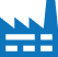 Blue icon of a factory with three sawtooth roof sections and a tall smokestack on a white background, symbolizing industrial markets.
